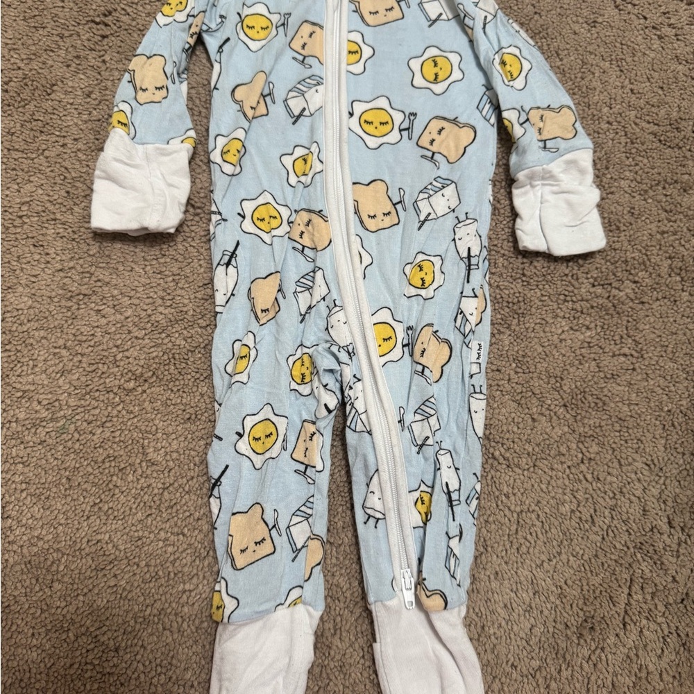 Little Sleepies Light Blue Breakfast Print Footie